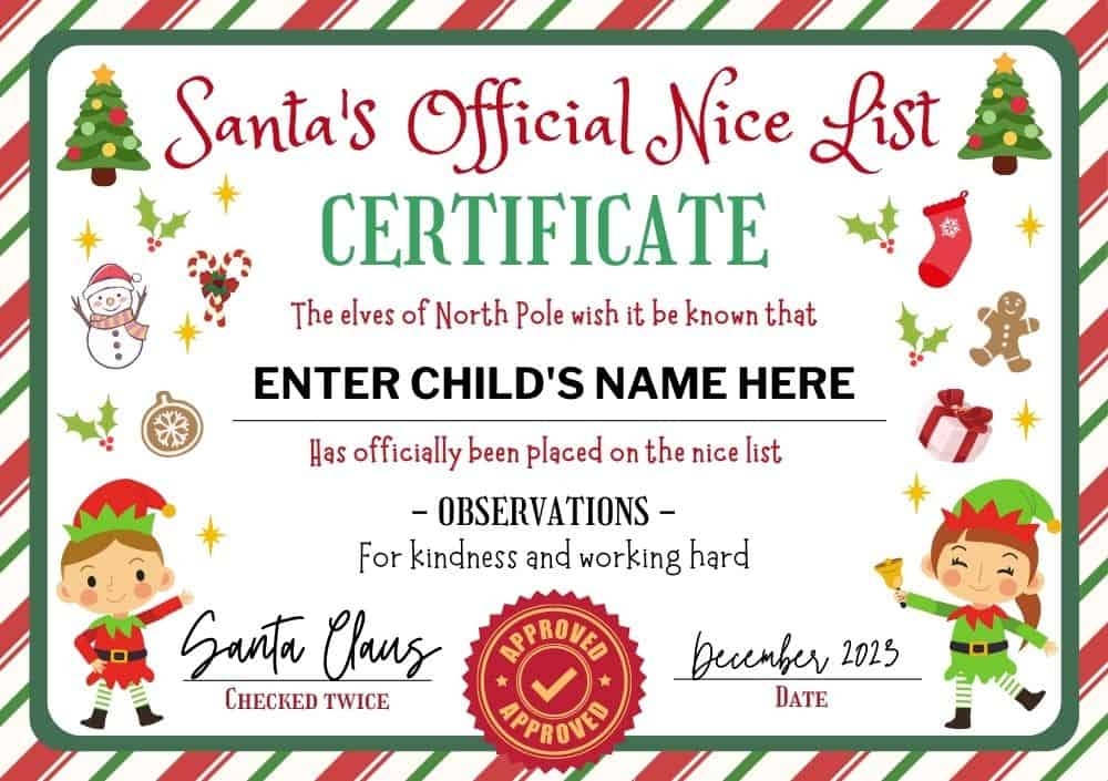 Free Printable Nice List Certificate Template Free Printables Hub