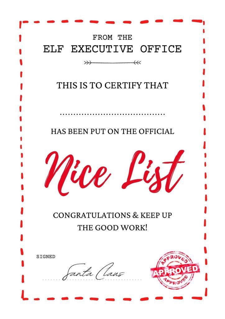 Free Printable Nice List Certificate Template HodgePodgeDays 