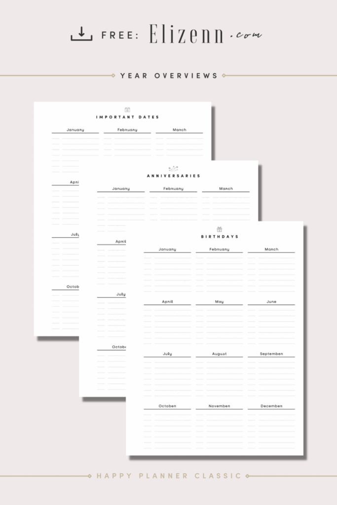 Free printable planner inserts classic happy planner hp size year 