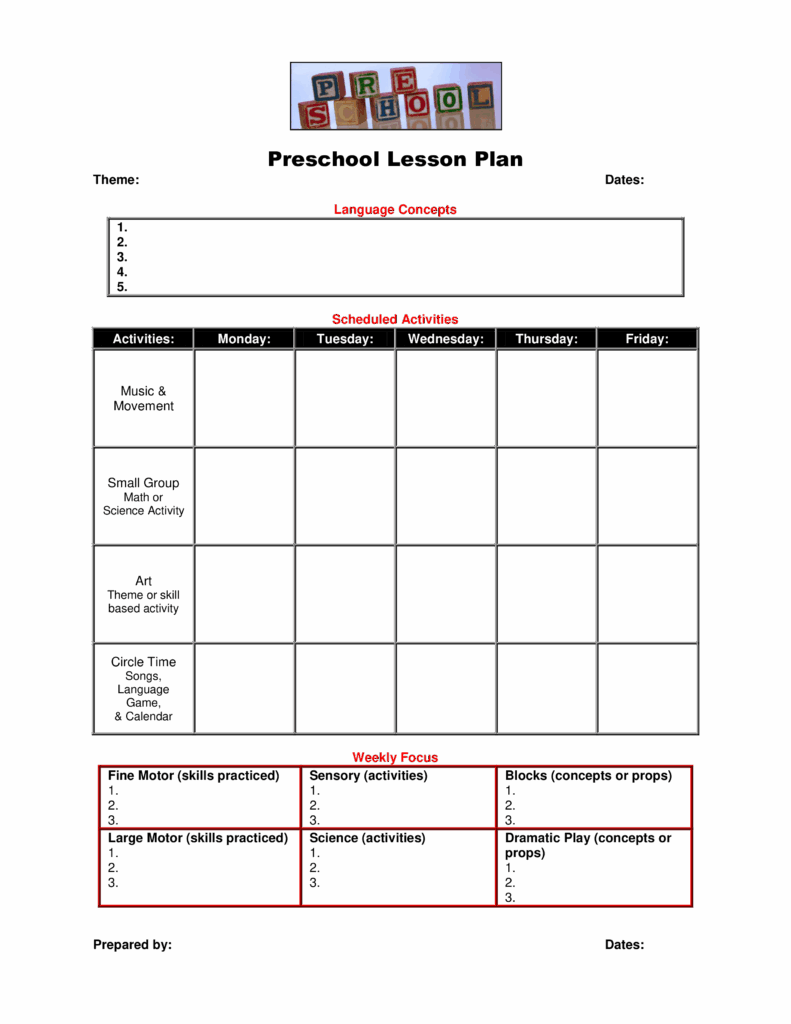 Free Printable Preschool Lesson Plans Forms Printable Forms Free Online