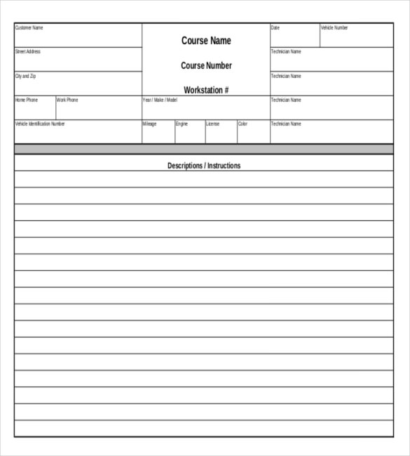 Free Printable Repair Order Forms Printable Forms Free Online