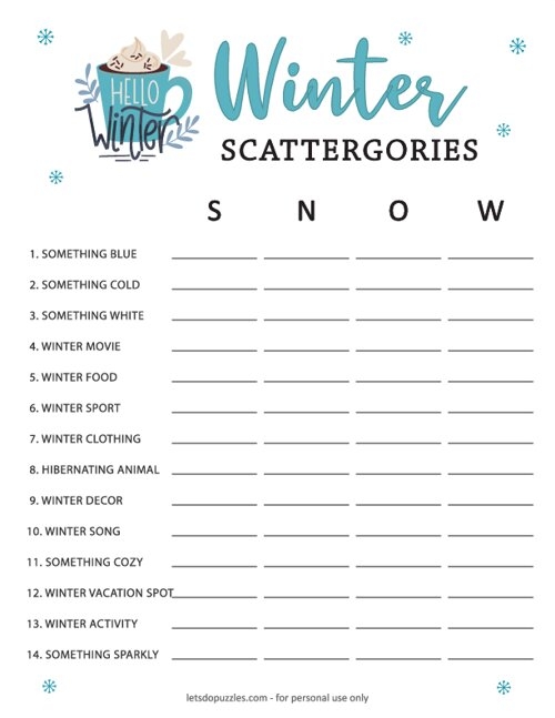 FREE Printable Scattergories Lists Instant Download 42 OFF