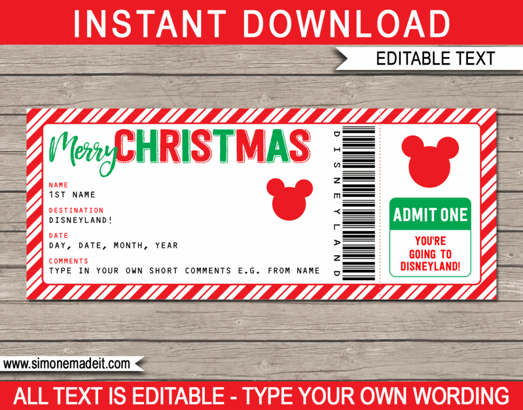 Free Printable Surprise Disneyland Tickets