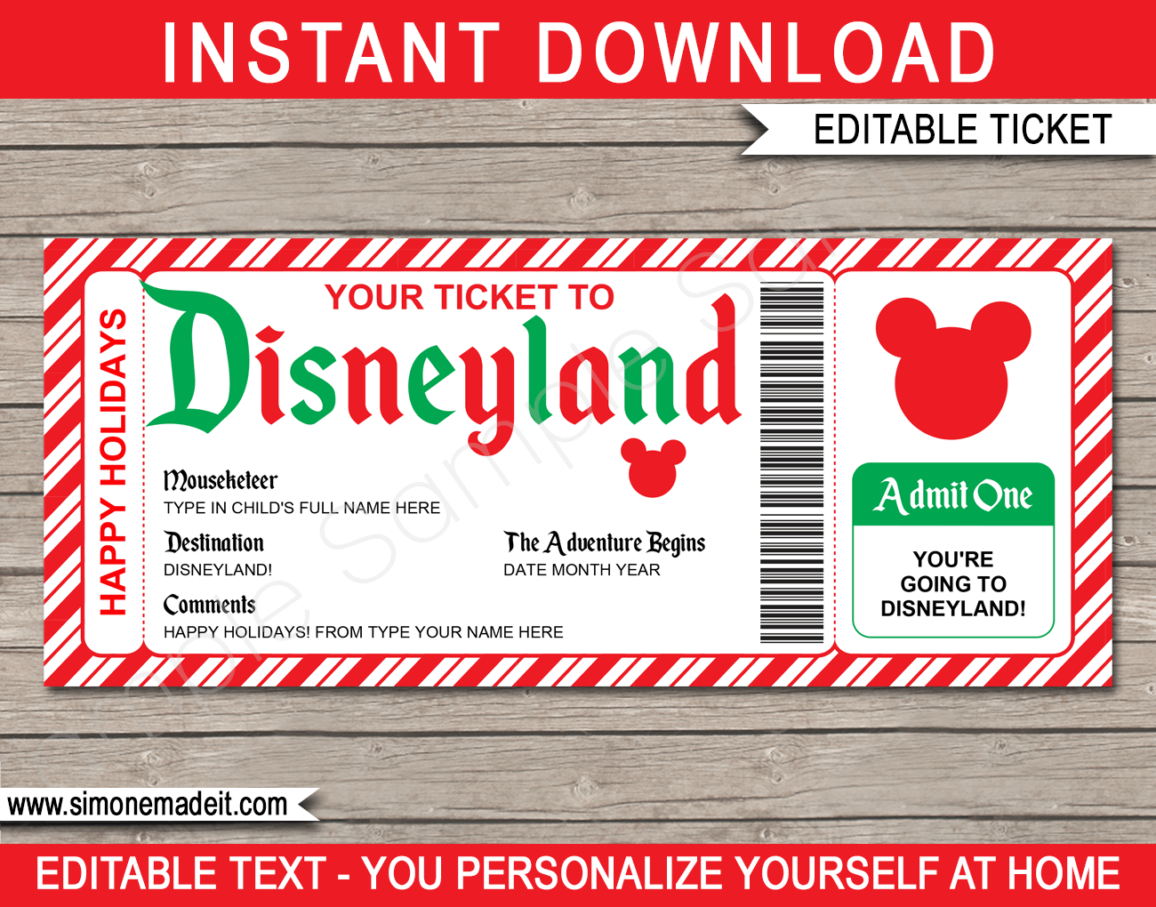 Free Printable Surprise Disneyland Tickets Printable World Holiday