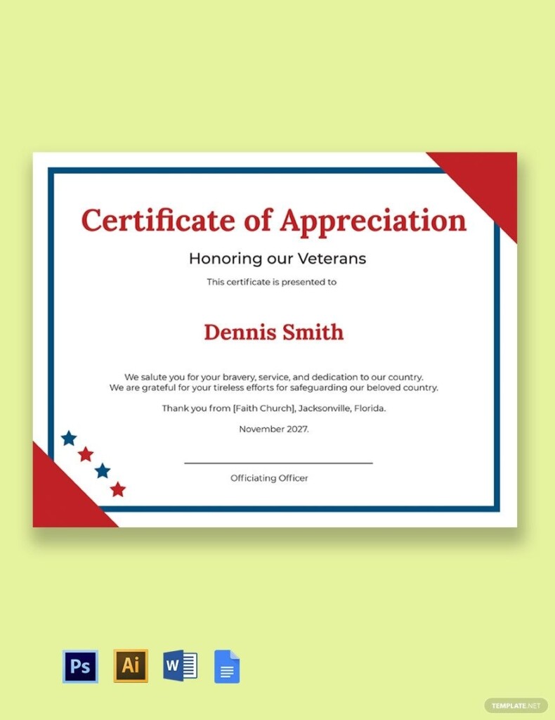 Free Printable Veterans Certificate Of Appreciation Printable Form 
