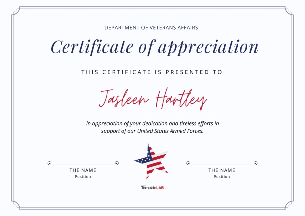 Free Printable Veterans Certificate Of Appreciation Printable Form 