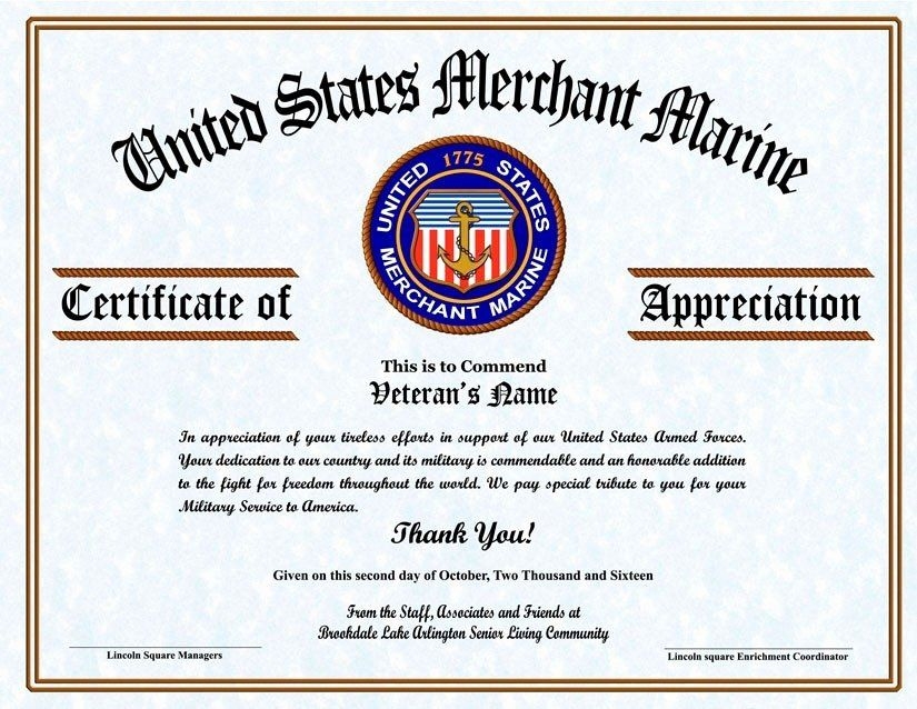 Free Printable Veterans Certificate Of Appreciation Printable Word 