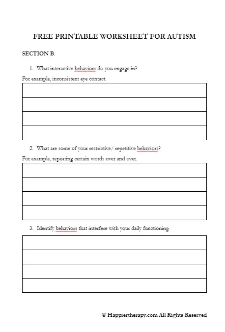 FREE PRINTABLE WORKSHEET FOR AUTISM HappierTHERAPY