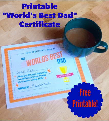 FREE Printable World 39 s Best Dad Certificate Jinxy Kids
