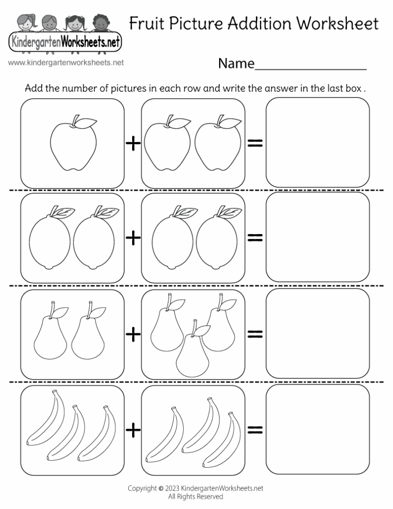 Fruit Picture Addition Worksheet Free Printable Digital PDF