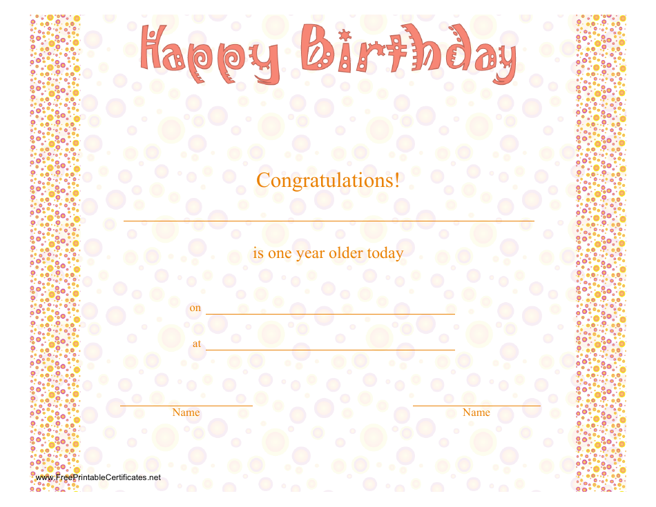 Happy Birthday Certificate Template Printable