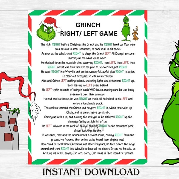 Left Right Game Christmas Grinch Printable Etsy