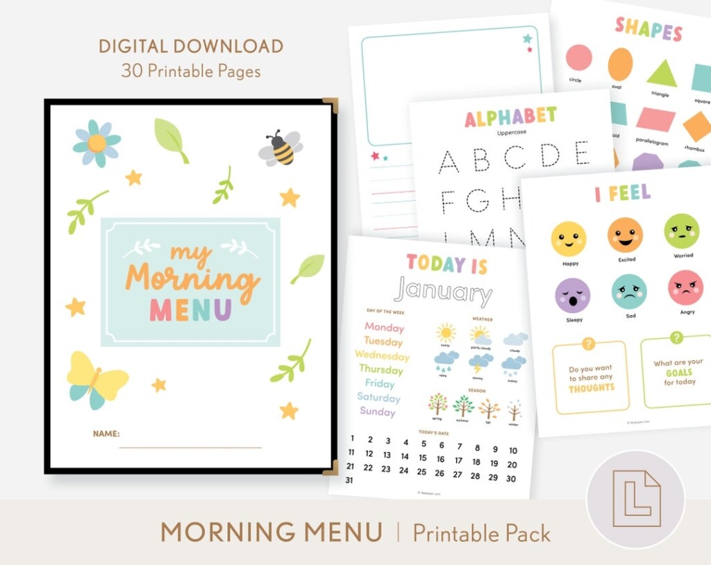 Morning Menu Printable Pack Morning Menu Bundle Morning Time Basket 