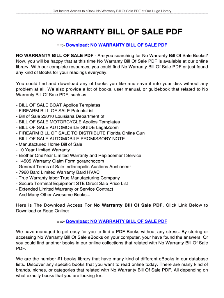 No Warranty Bill Of Sale Fill Out Sign Online DocHub Worksheets