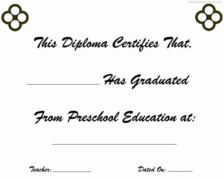 Preschool Printable Diplomas Kindergarten Diploma Printables