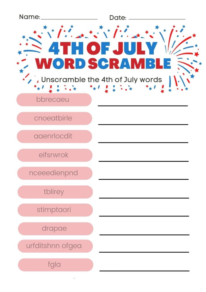 Printable 4th Of July Word Scramble PrintableLib
