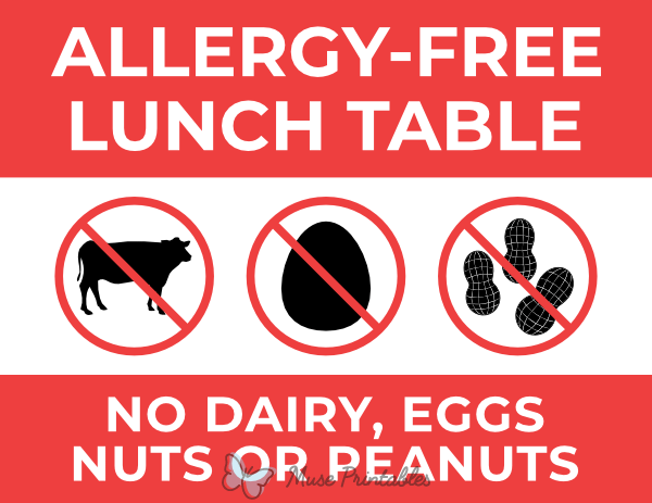 Printable Allergy Free Lunch Table Sign Worksheets Library