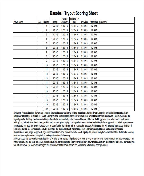 Printable Baseball Tryout Evaluation Form Printable Templates Free