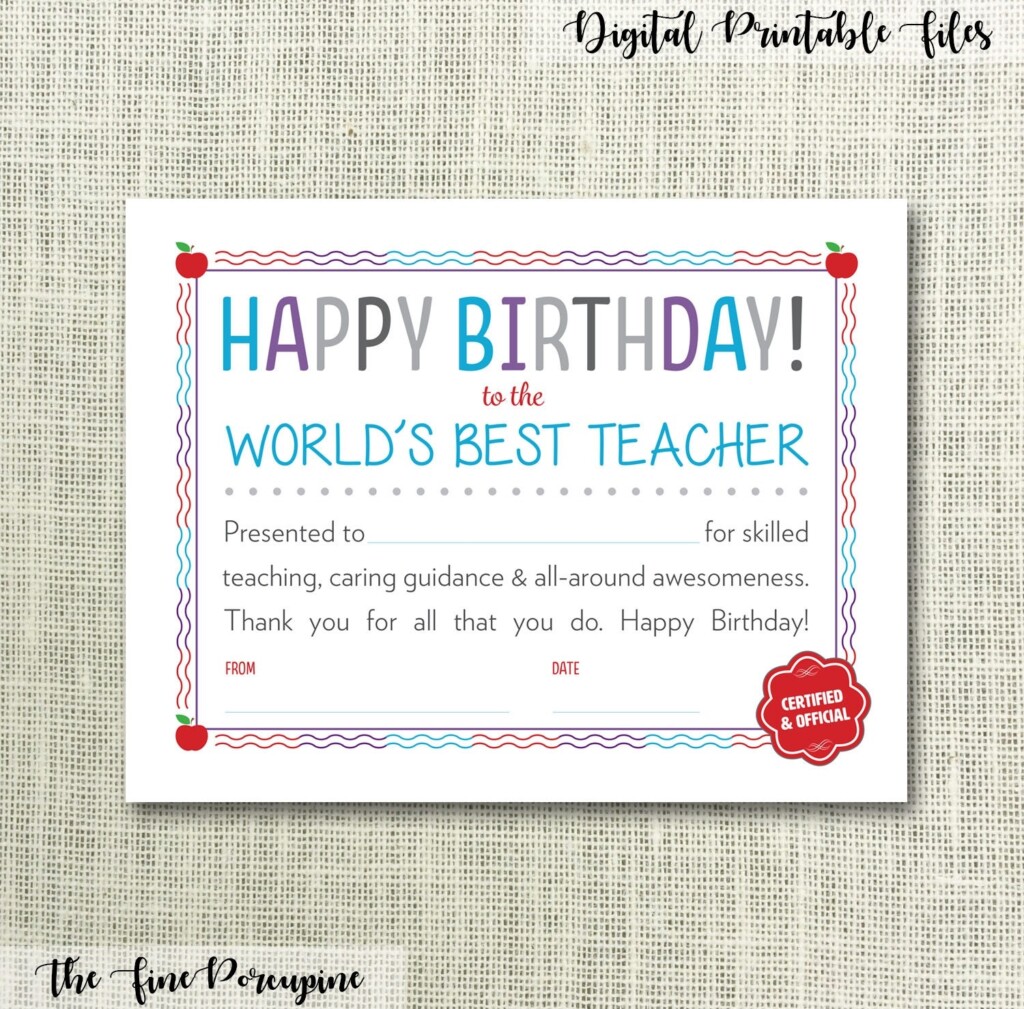 Printable Birthday Cards For Teachers