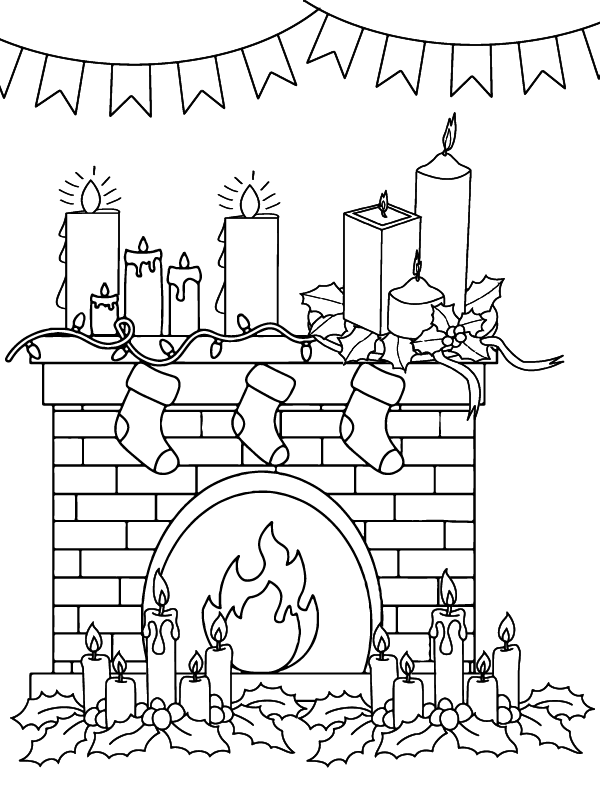 Printable Candles And Christmas Fireplace