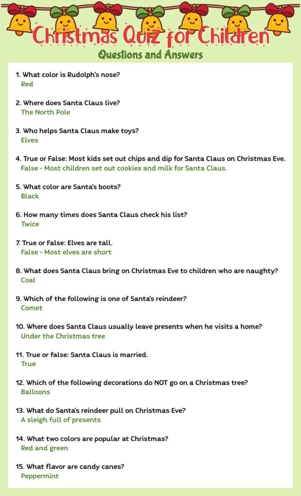 Printable Christmas Quiz Questions Answers For Kids Christmas Quiz 