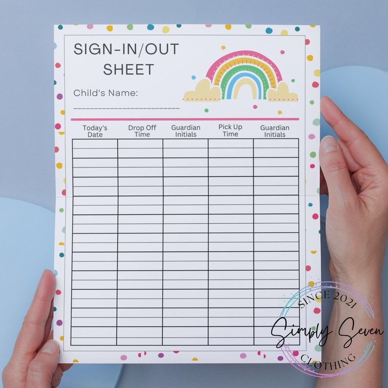Printable Daycare Sign In Sheet Instant Download Sign In Sheet Daycare 