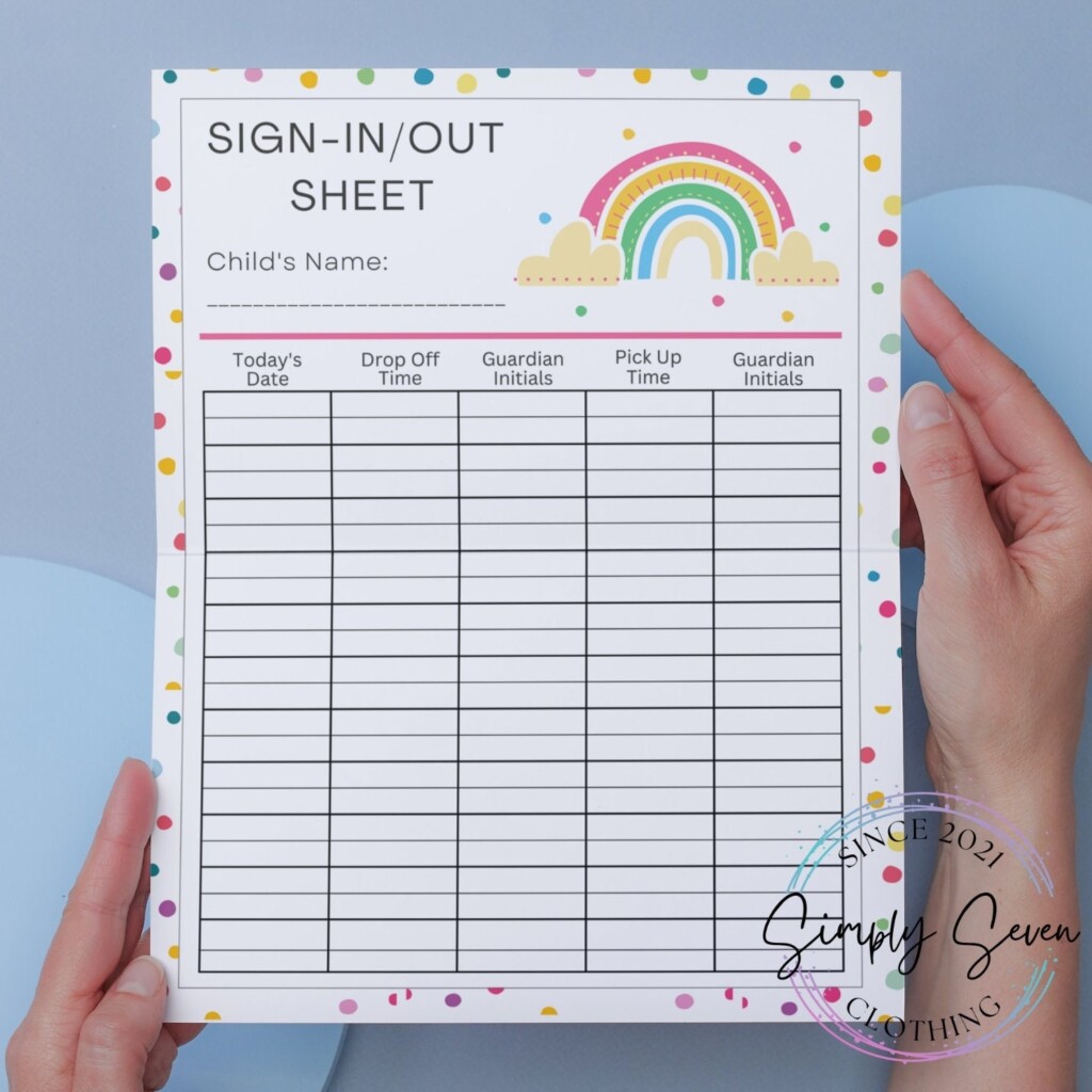 Printable Daycare Sign In Sheet Instant Download Sign In Sheet Daycare 