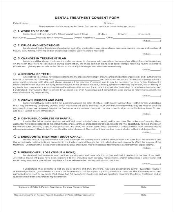 Printable Dental Consent Forms Printable Forms Free Online