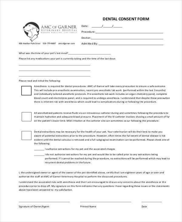 Printable Dental Consent Forms Printable Forms Free Online