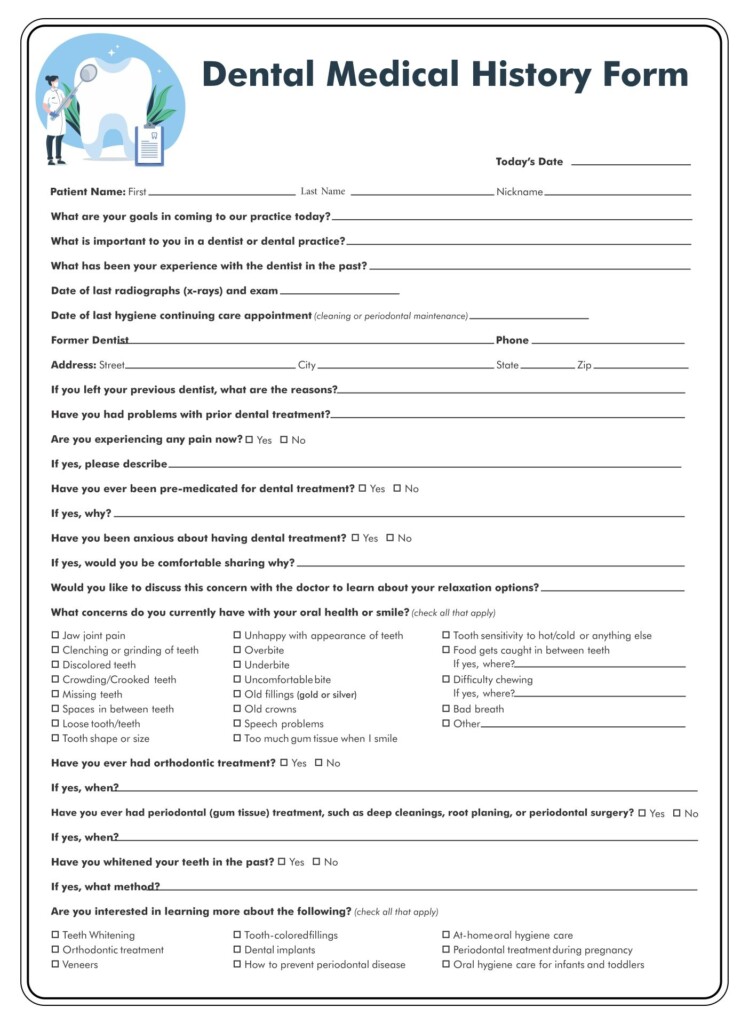 Printable Dental Medical History Forms Printable Forms Free Online