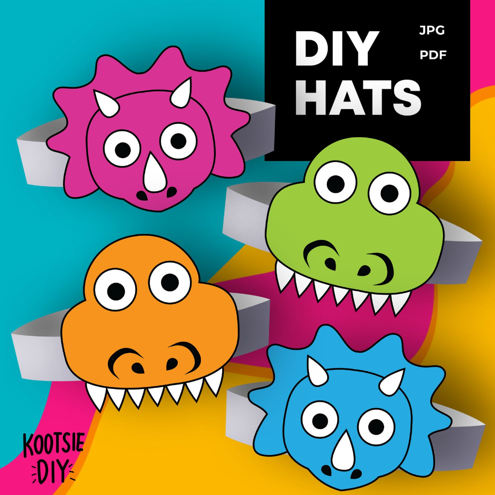 PRINTABLE Dinosaur Party Hats For Kids T rex Paper Crowns Dino