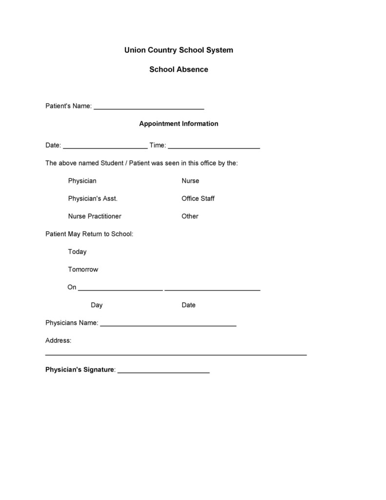 Printable Doctors Note Template Detrester