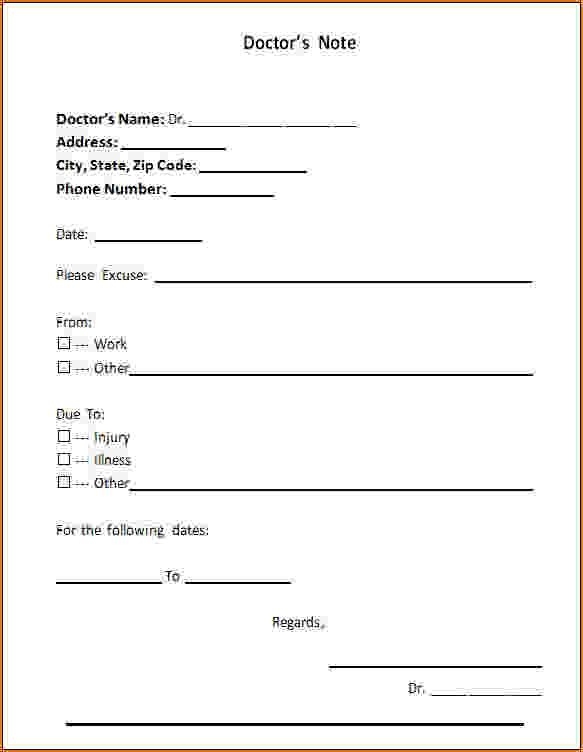 Printable Doctors Note Template Printable World Holiday