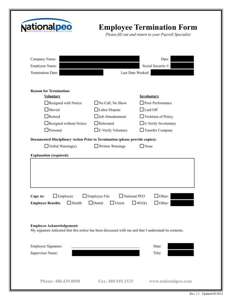 Printable Employee Termination Form Pdf Printable Forms Free Online