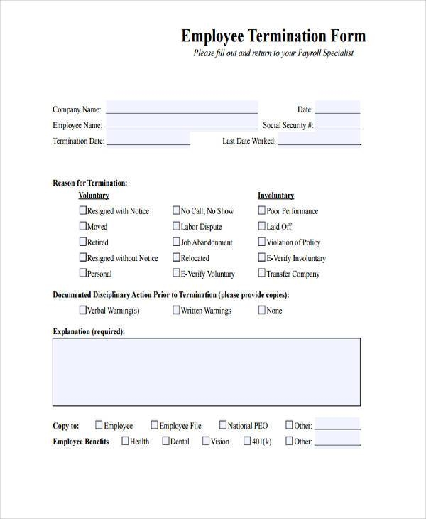 Printable Employee Termination Form Pdf Printable Forms Free Online