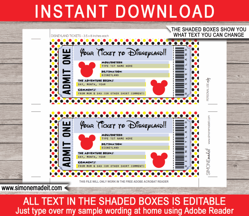 Printable Fake Disneyland Tickets
