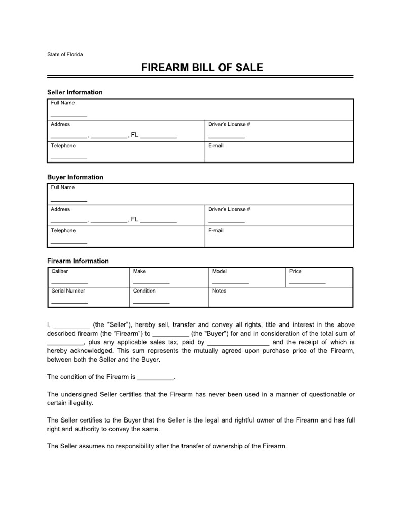 Printable Firearm Bill Of Sale Florida Printable Templates Hot Sex 