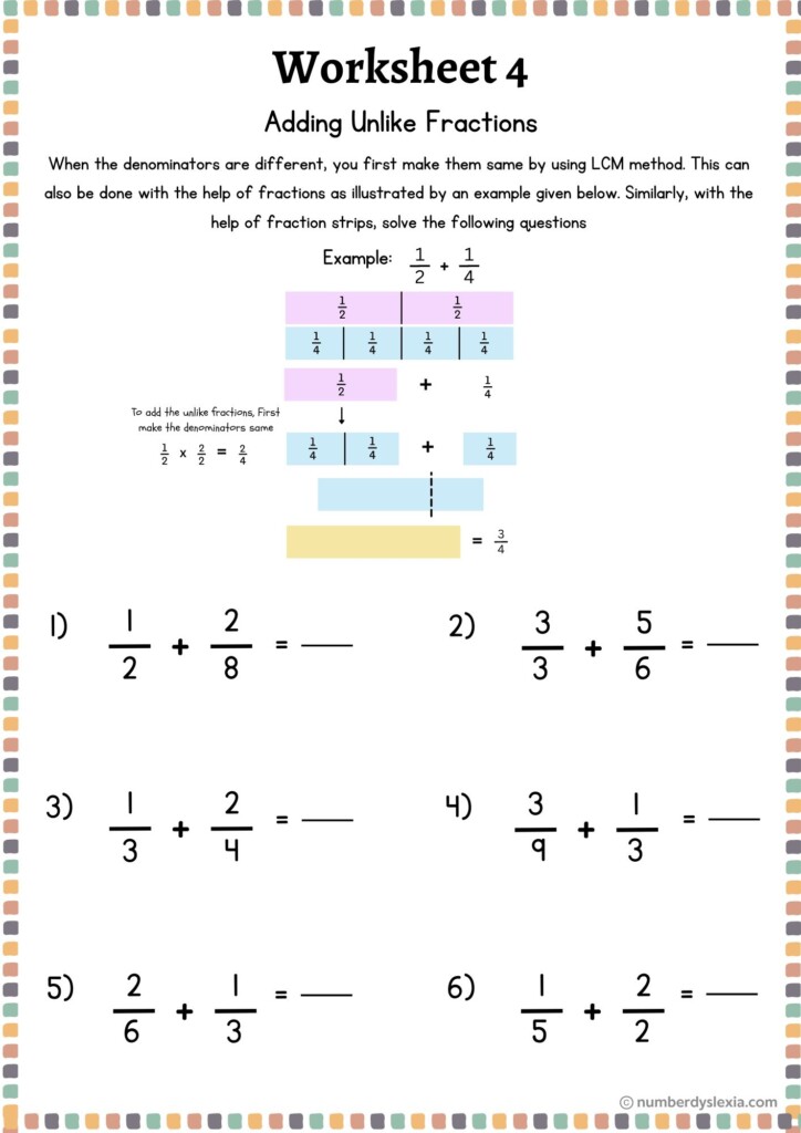 Printable Fraction Strips Worksheets PDF Included Number Dyslexia