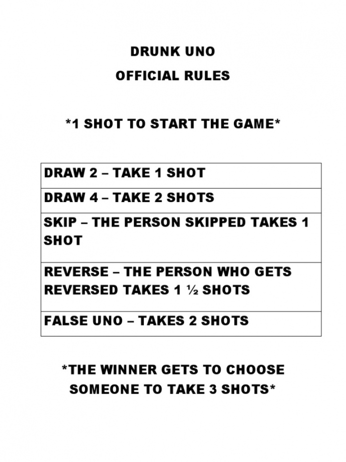 Printable Free Printable Drunk Uno Rules FREE Printable A Z