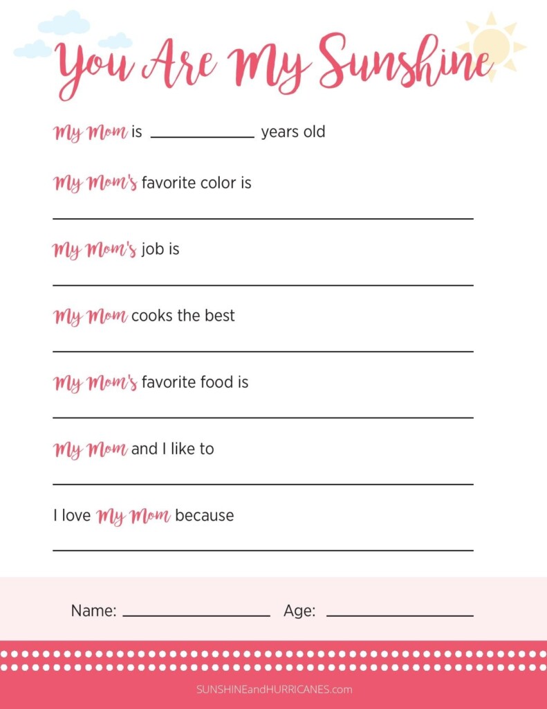 Printable Mother 39 s Day Questionnaire Free Printable Mothers Day 