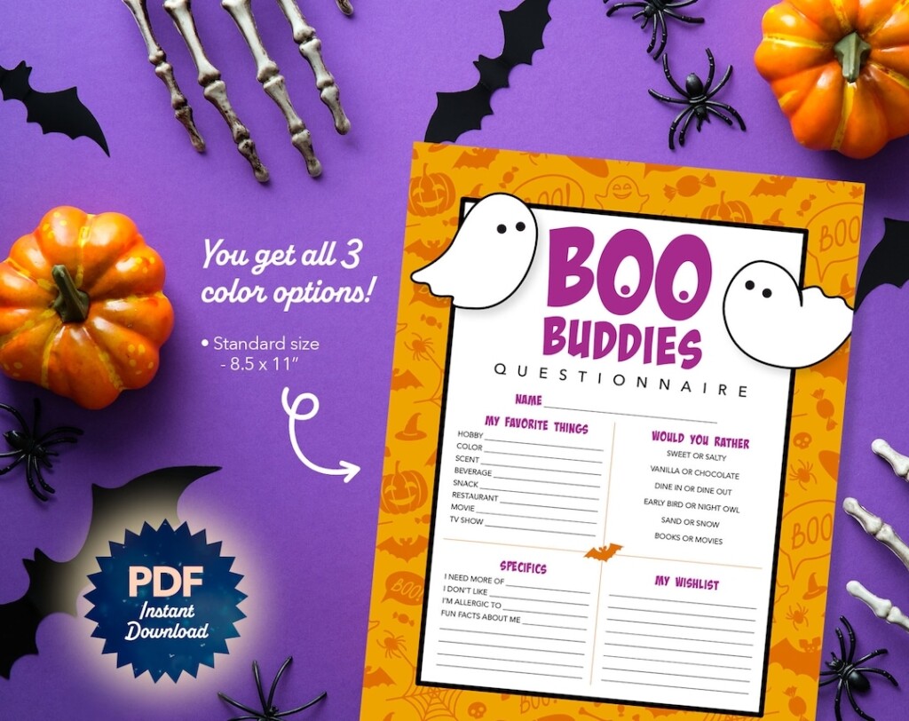 Printable PDF Boo Buddies Questionnaire For Halloween Gift Etsy