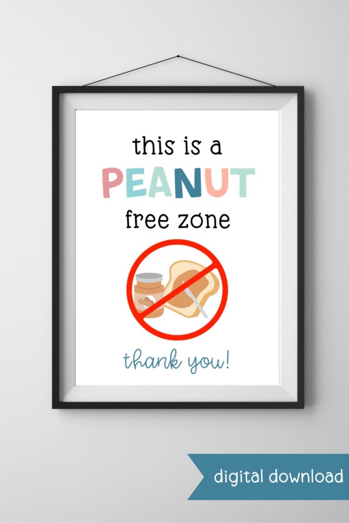 Printable Peanut Free Zone Sign Food Allergy Sign Peanut Allergy 
