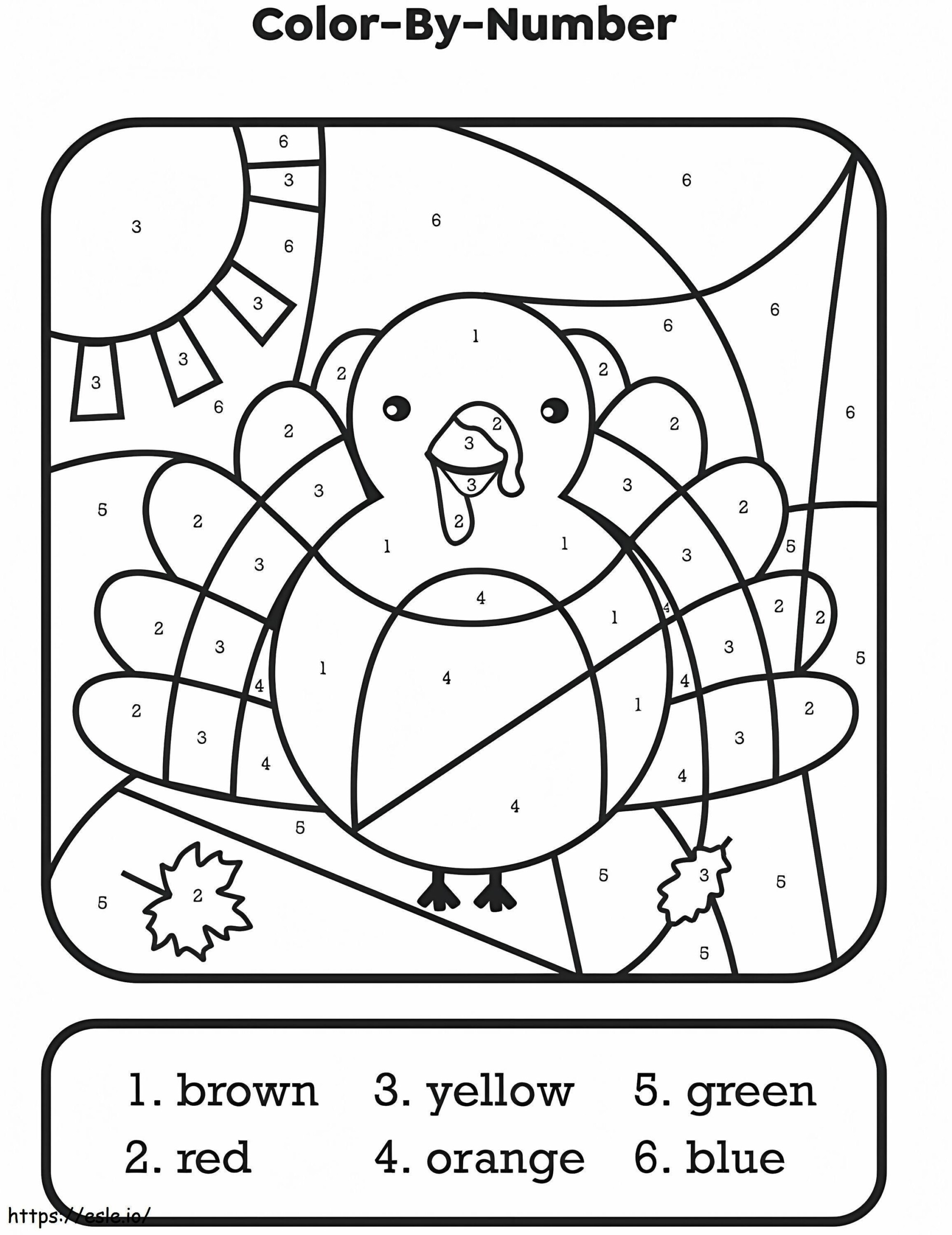 Printable Thanksgiving Turkey Color By Number Coloring Page