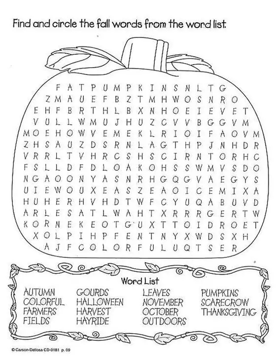Printable Word Searches Fall