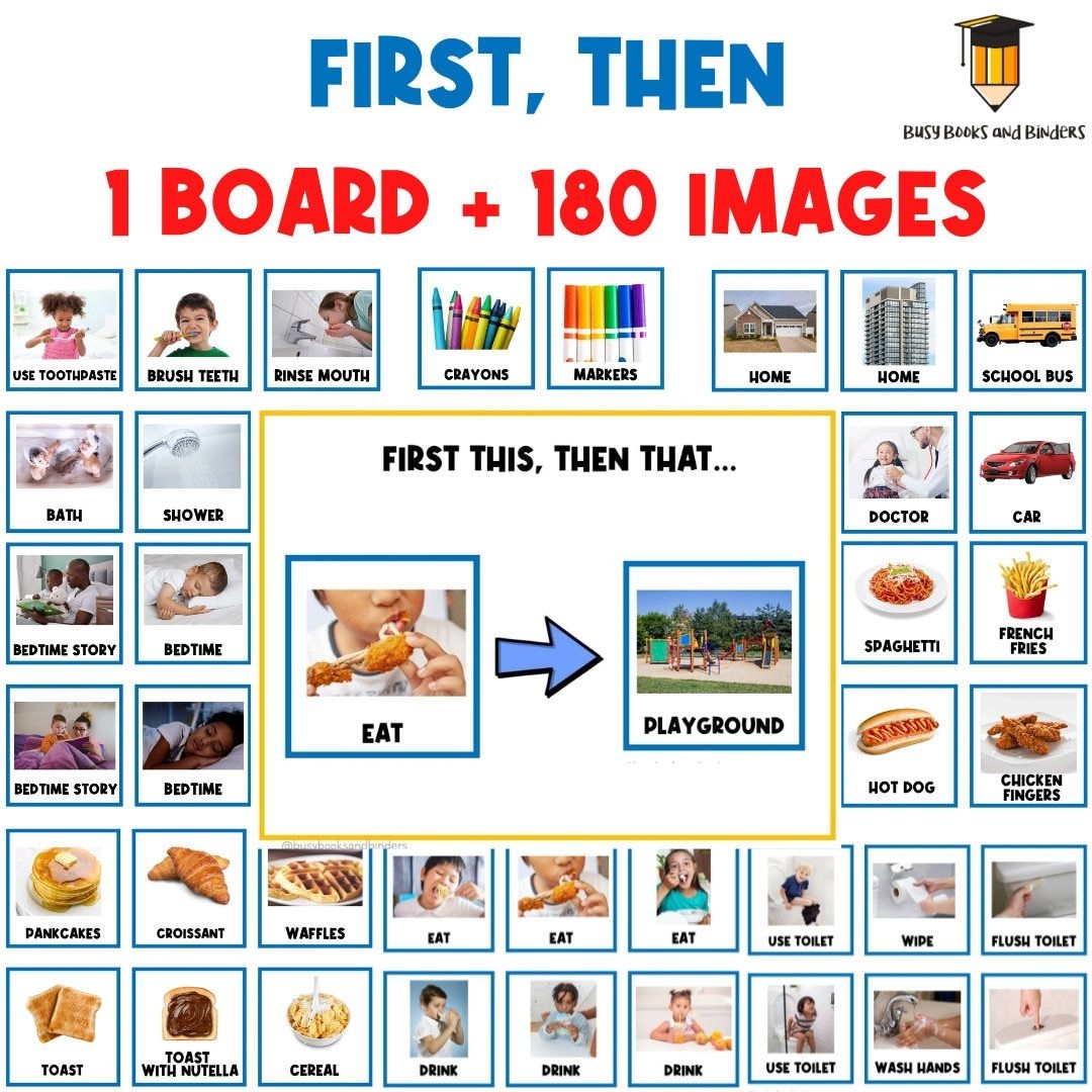 REAL PICTURES First Then Board Visual Aid Visual Schedule Toddler
