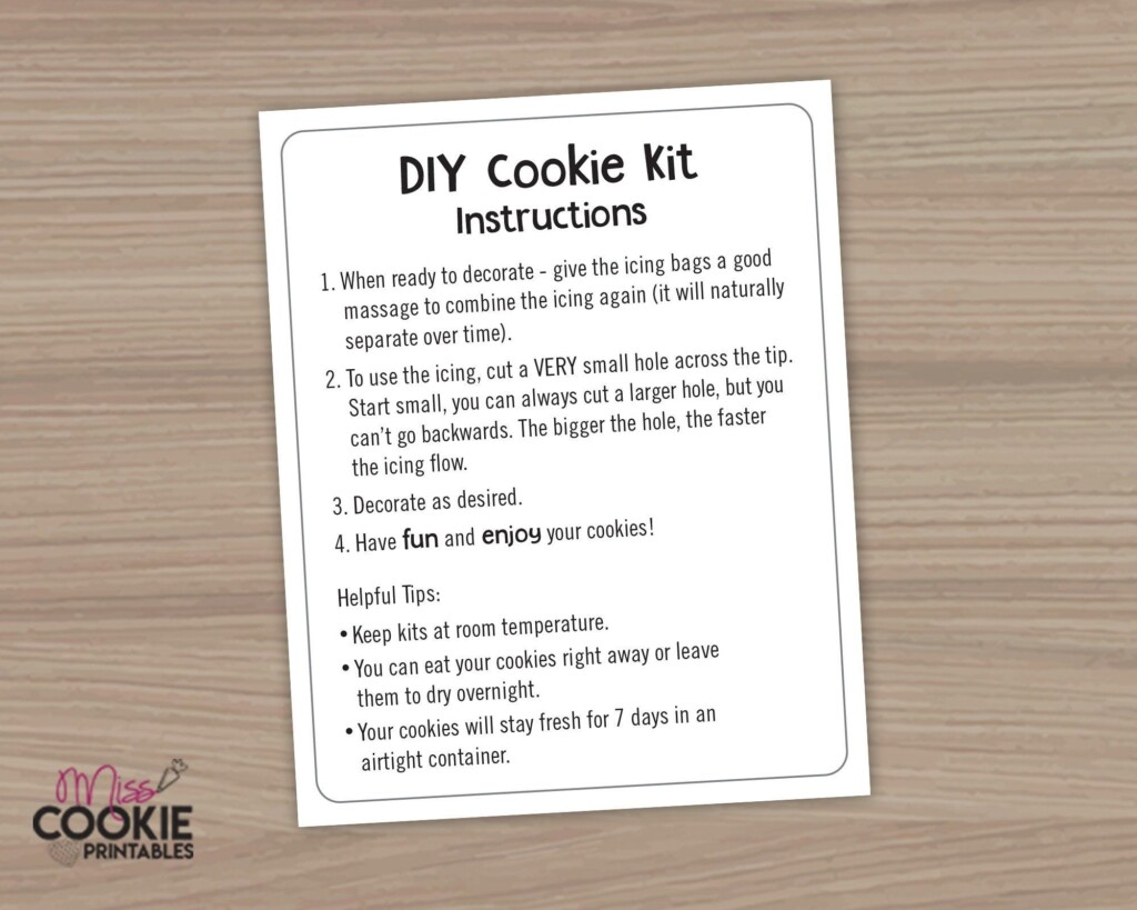 Simple DIY Cookie Kit Instructions Printable Card 4 X 5 Cookie 
