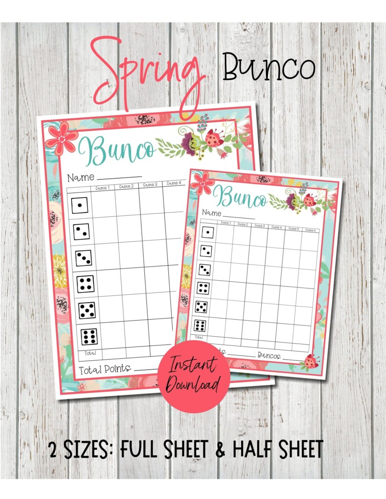 Spring Bunco Score Sheets Bunco Worksheets For Spring Spring Bunco 