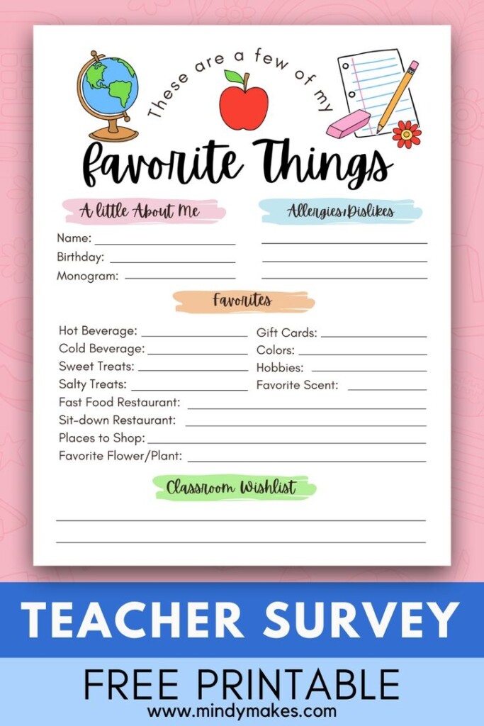 Teacher Appreciation Gift Questionnaire Free Printable Teacher 