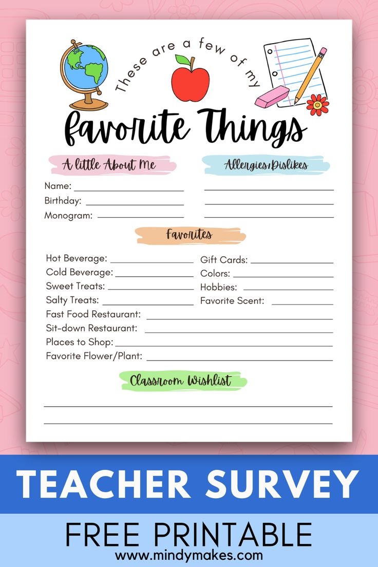 Teacher Appreciation Gift Questionnaire Free Printable Teacher
