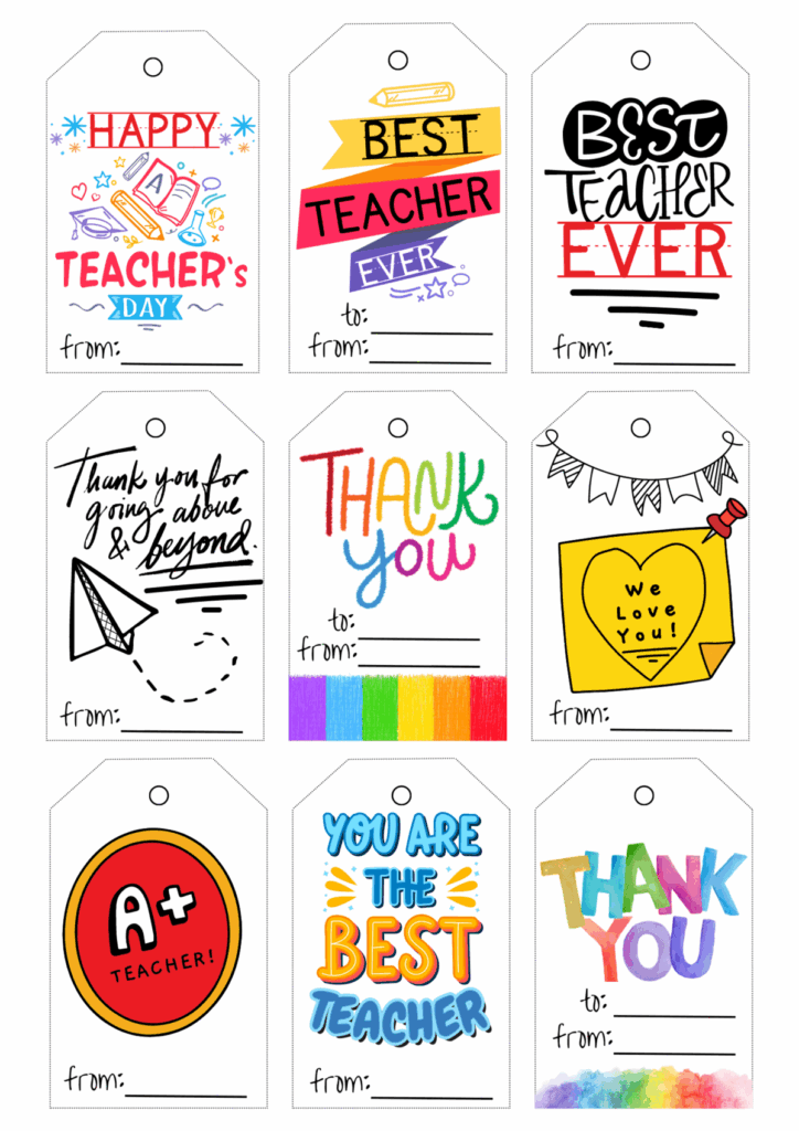 Teacher Appreciation Gift Tag Teacher Gift Tags Printable Thank You 